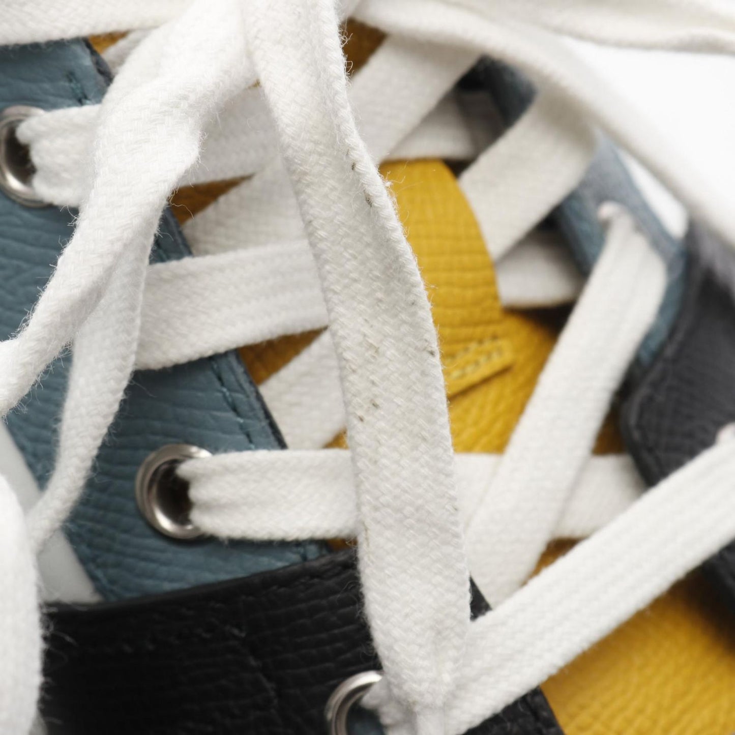 HERMES Leather Sneakers in Green & Yellow - Size 41