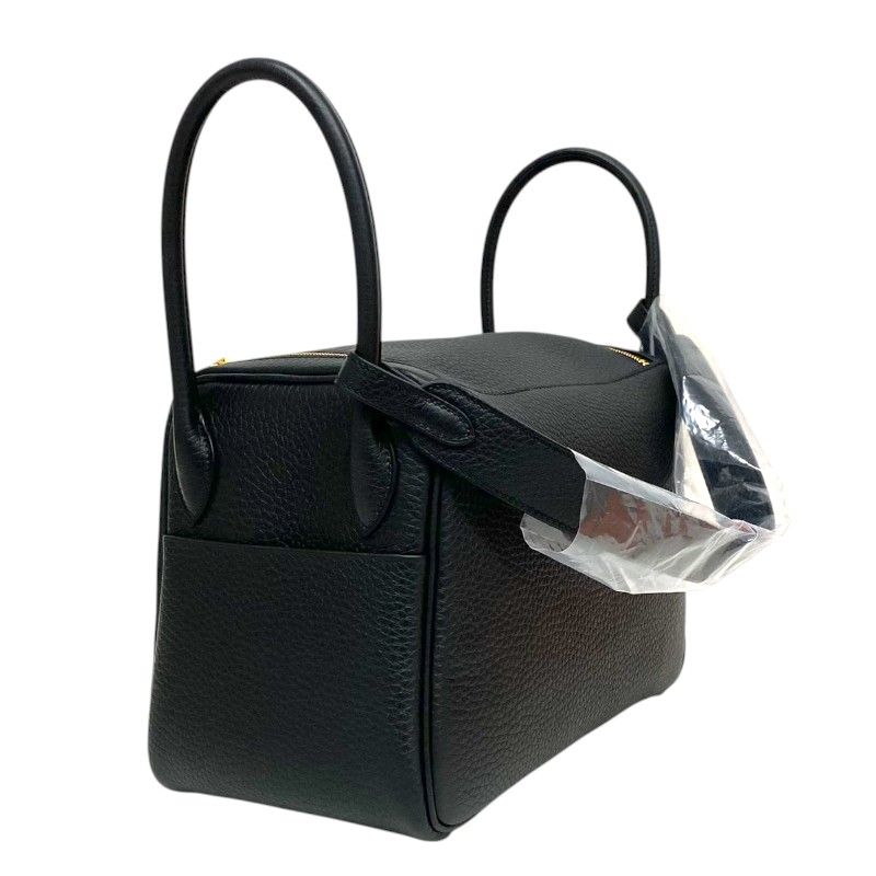 HERMES Lindy 26 K刻 Black & Gold Togo Leather Shoulder Bag