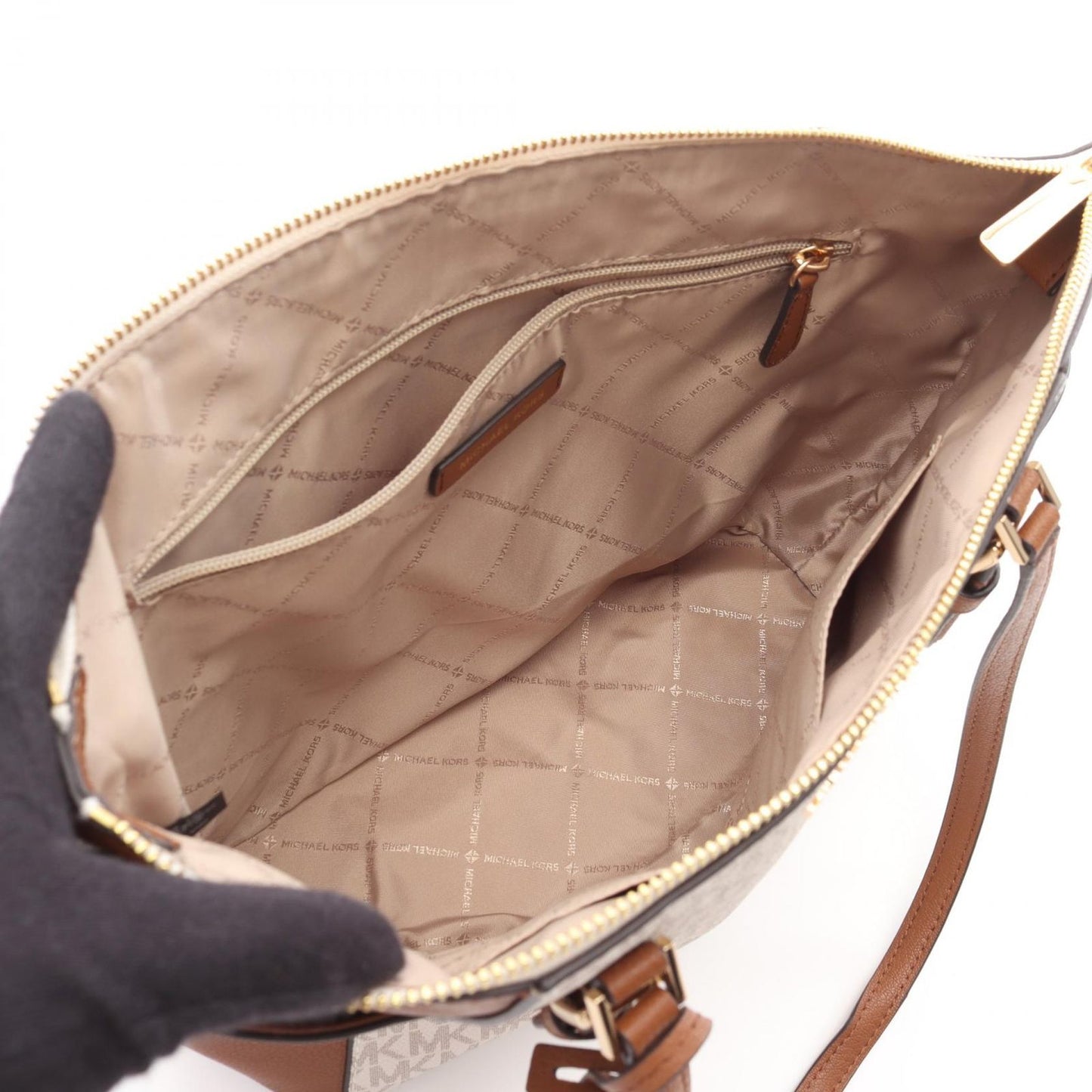 Michael Kors Charlotte Tote Bag - Brown/White PVC Canvas