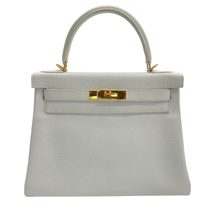 HERMES Kelly 28 White Togo Leather Shoulder Bag with Gold Hardware