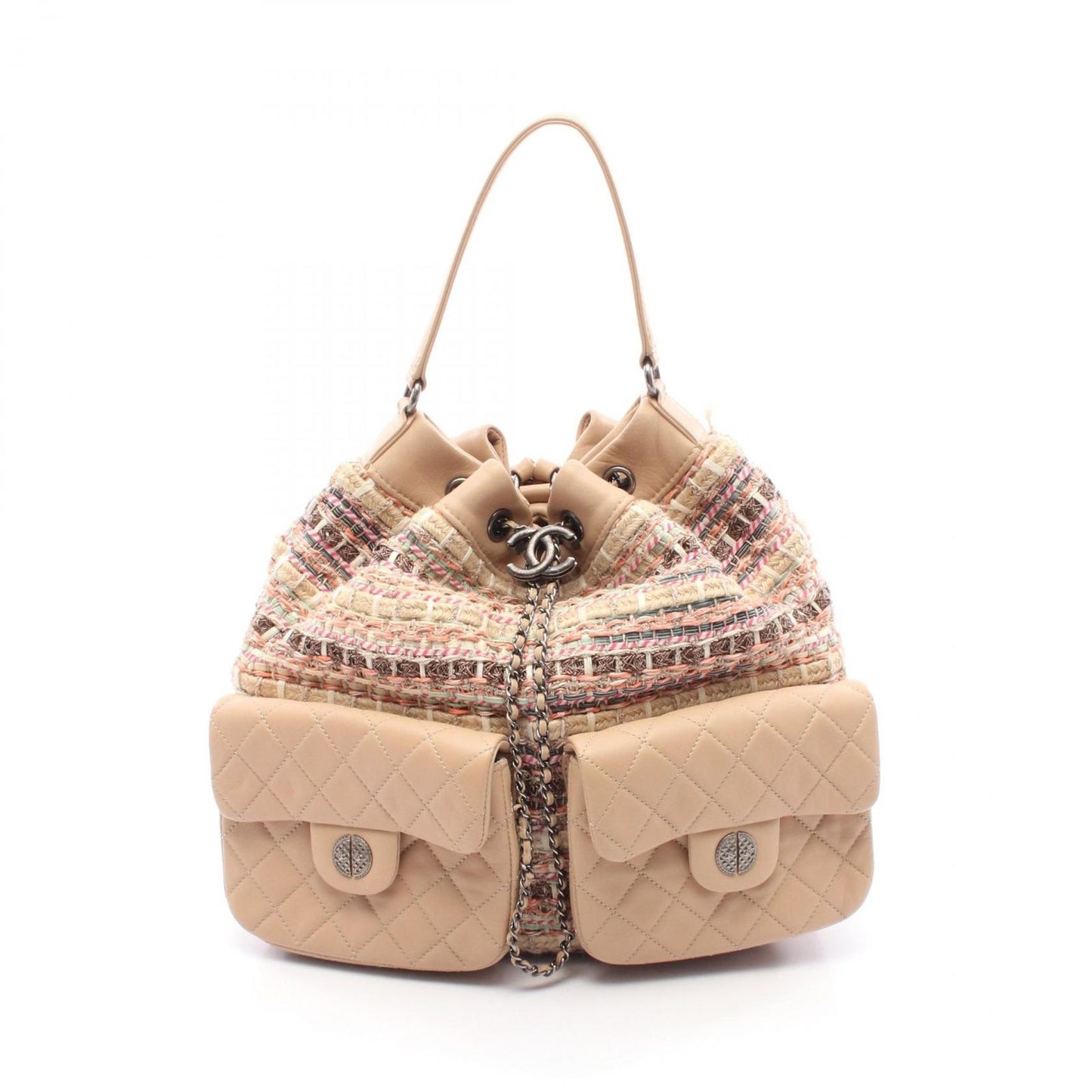 CHANEL Matelassé Coco Mark Backpack in Beige Lambskin