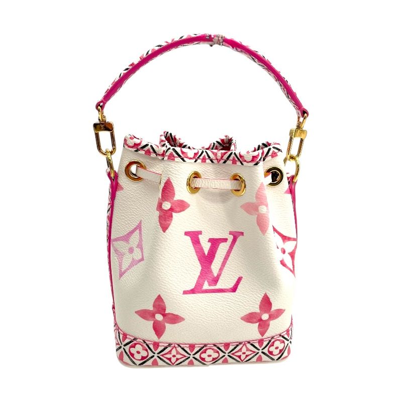 Louis Vuitton Nano Noé White & Pink Monogram Flower Shoulder Bag