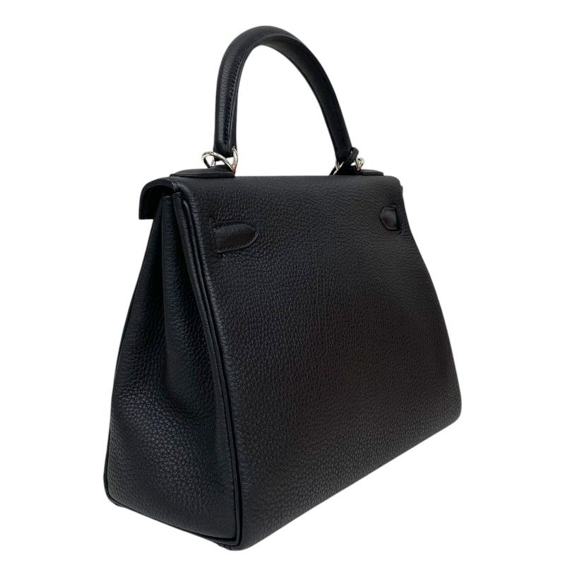 HERMES Kelly 28 Black Togo Leather Handbag with Silver Hardware