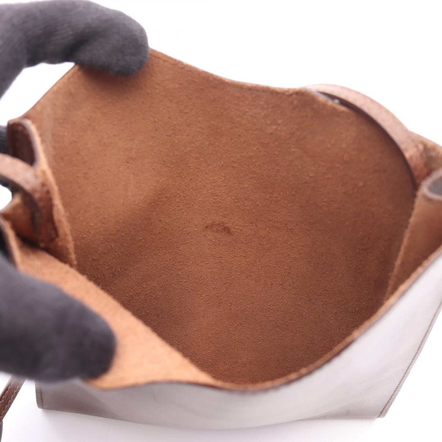 HERMES Onimetu Shoulder Bag in Brown Calf Leather