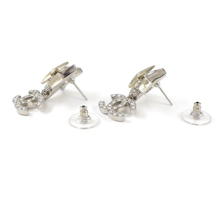 Chanel Coco Mark Star Motif Earrings - Silver & Rhinestone