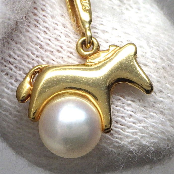 MIKIMOTO Horse Motif Necklace with 5mm Pearl in K18 Yellow Gold