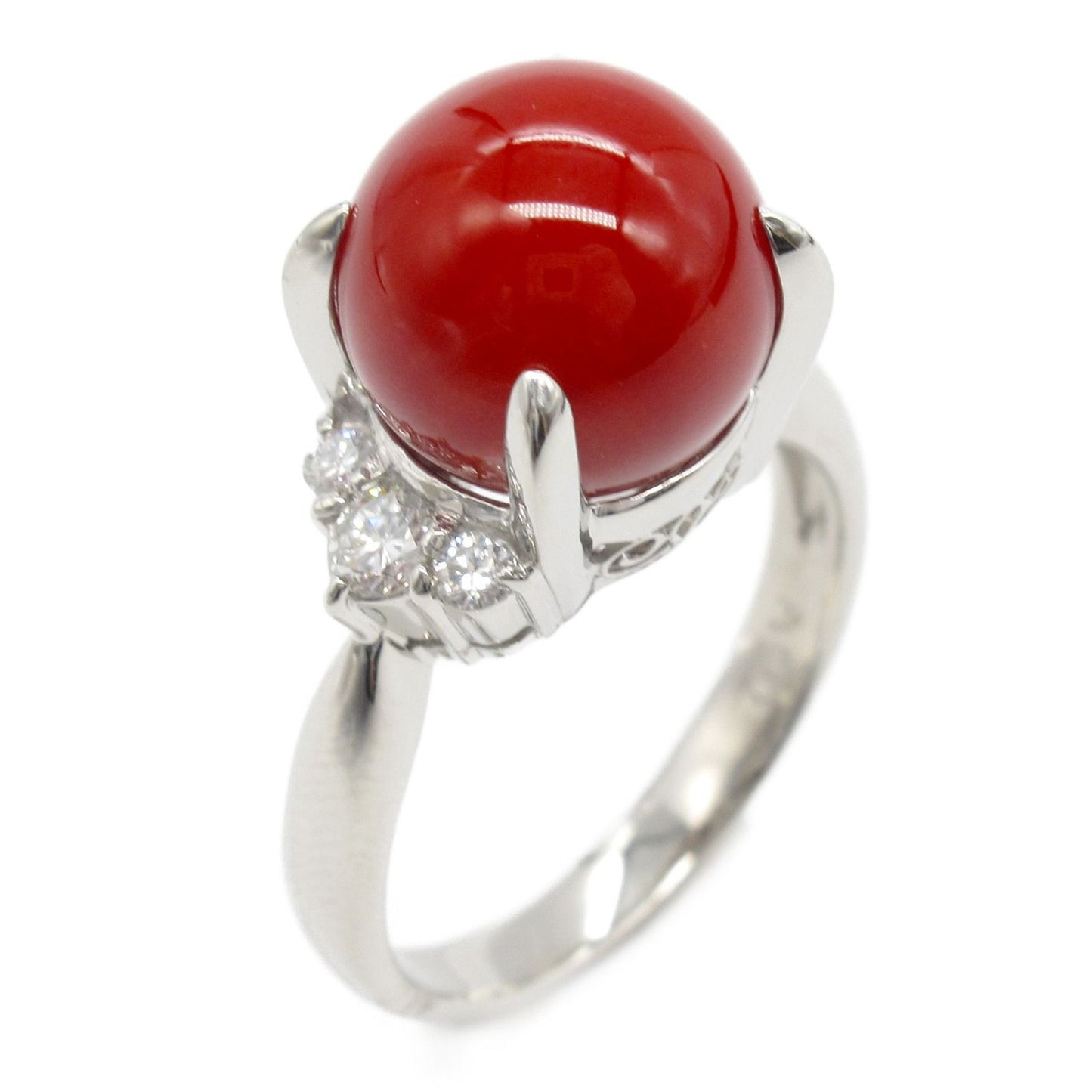 Exquisite Coral and Diamond Ring in Platinum - A Timeless Treasure