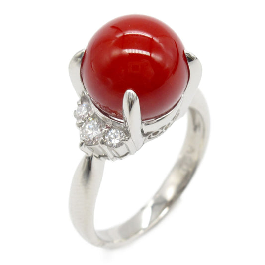 Exquisite Coral and Diamond Ring in Platinum - A Timeless Treasure