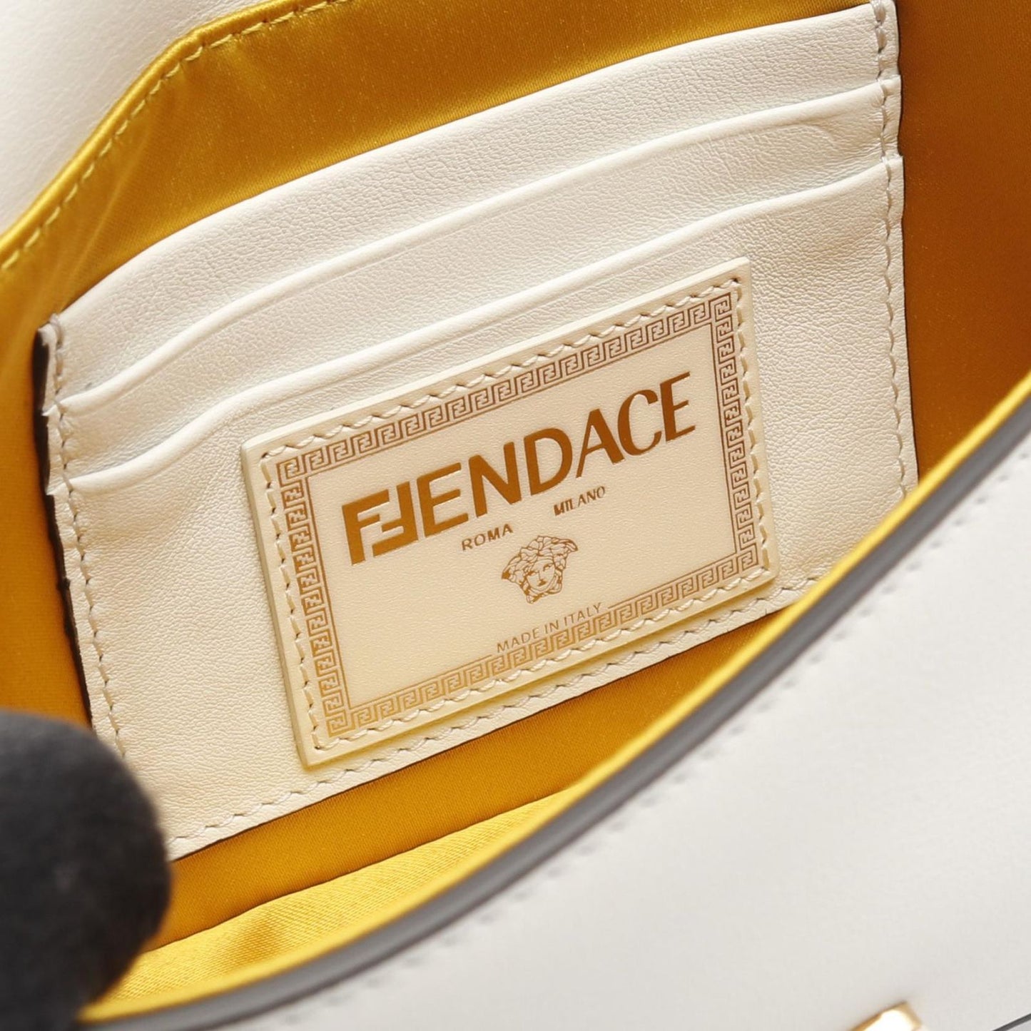 FENDI × VERSACE FENDACE Baguette Handbag - White/Gold Leather