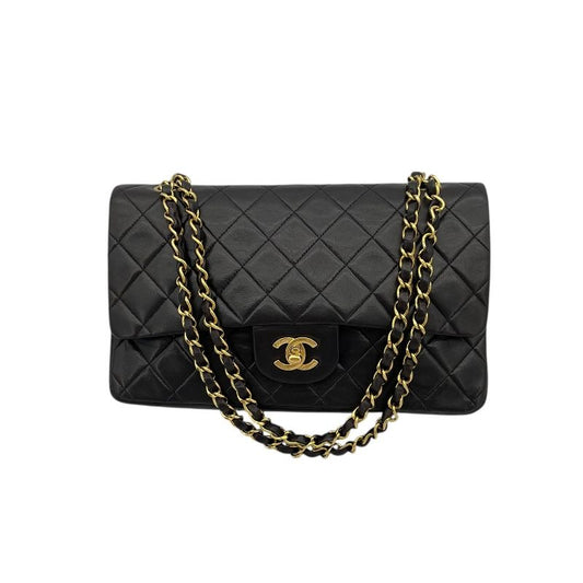 CHANEL Matelassé 25 Black Lambskin Shoulder Bag with Gold Hardware