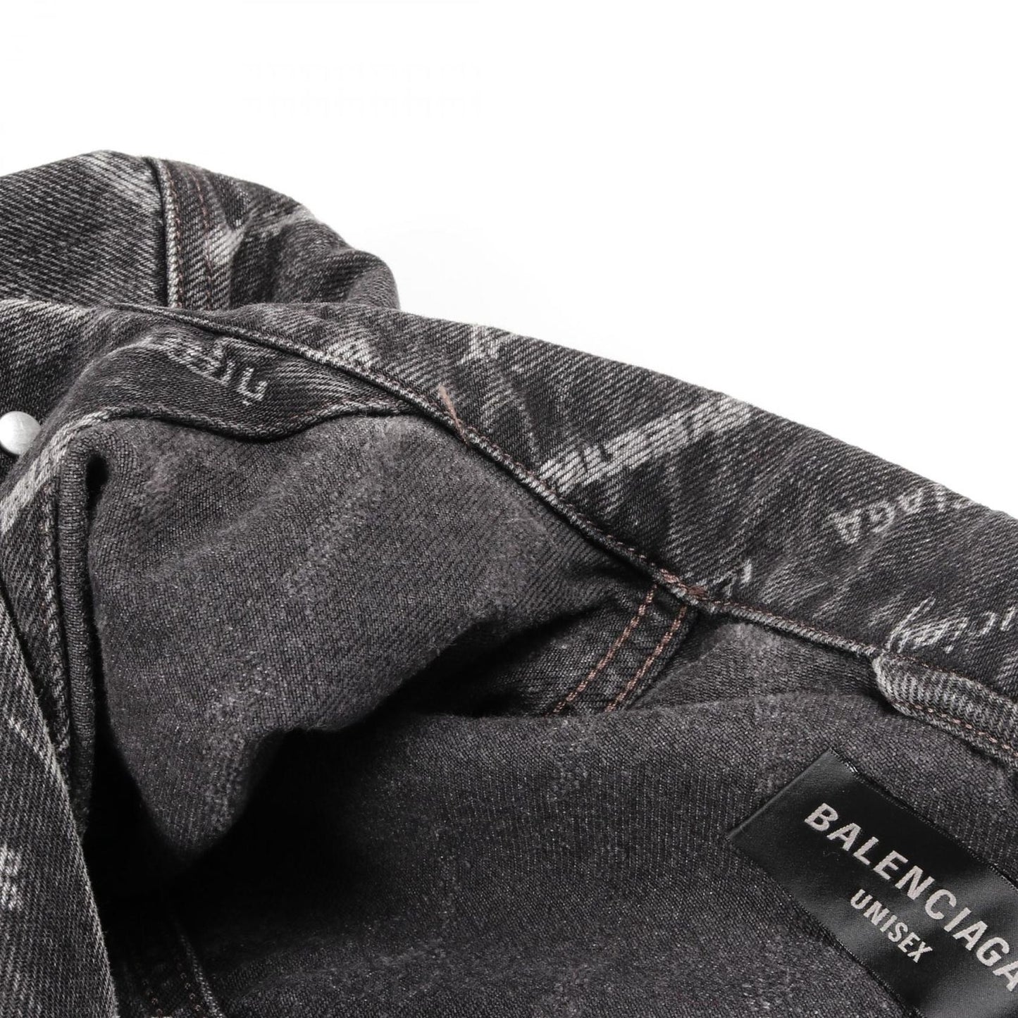 BALENCIAGA All-Over Logo Denim Jacket - Large Fit - Black
