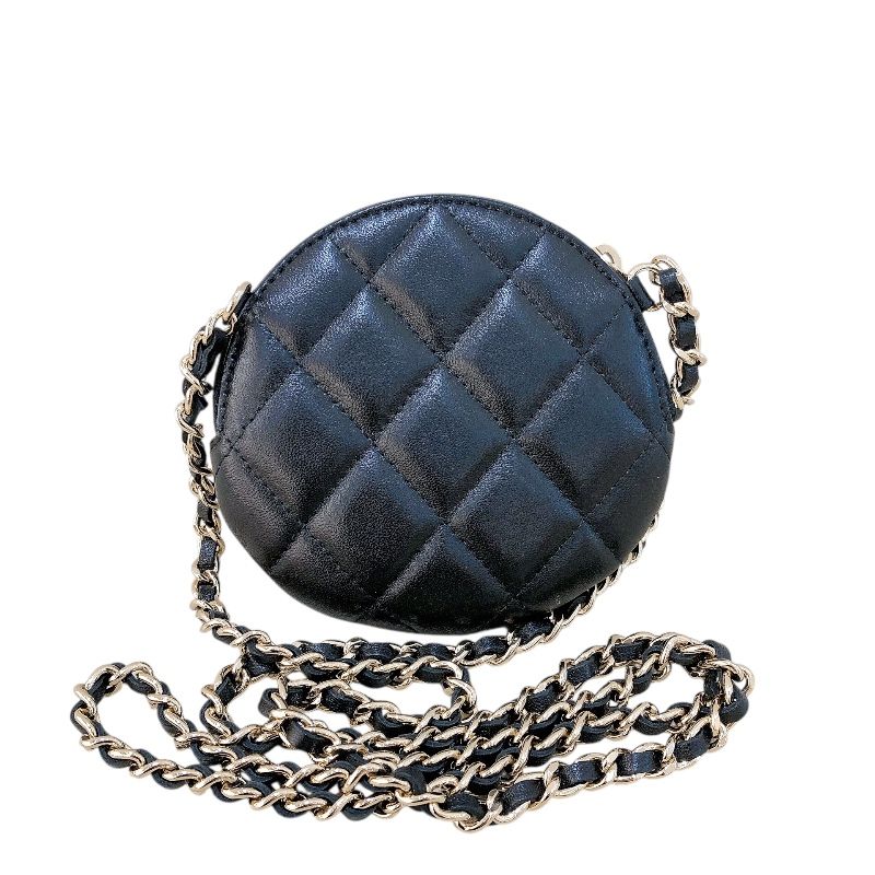 CHANEL Camellia Chain Shoulder Bag - Black Lambskin with Gold Hardware