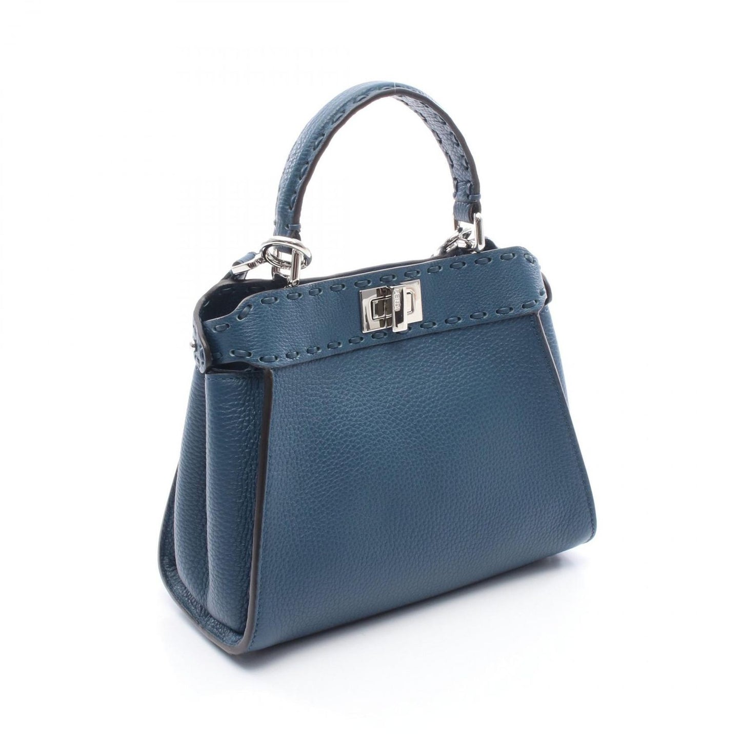 FENDI Mini Peekaboo Handbag in Navy Leather - Exquisite Craftsmanship