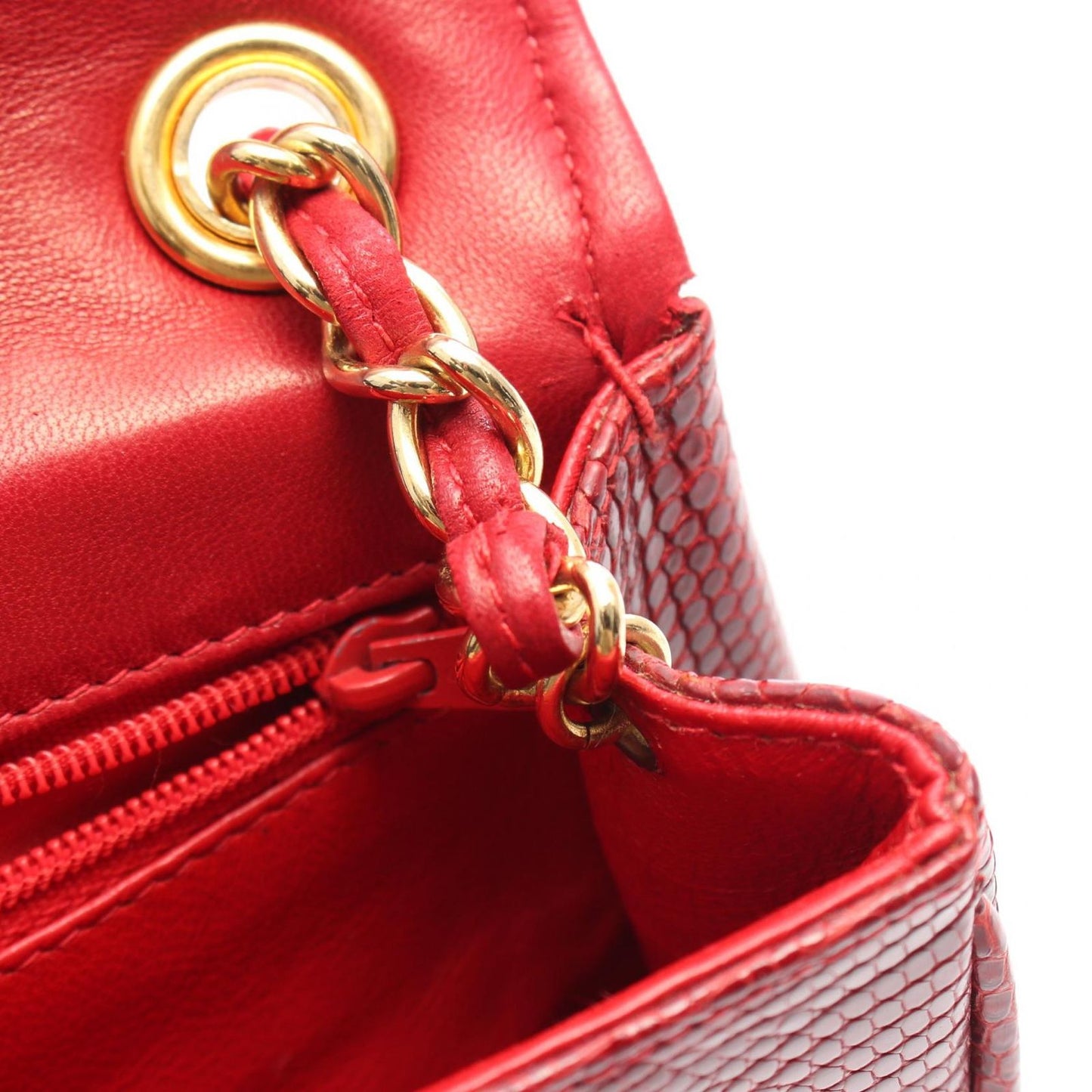 CHANEL Coco Mark Mini Chain Shoulder Bag in Exotic Red Leather