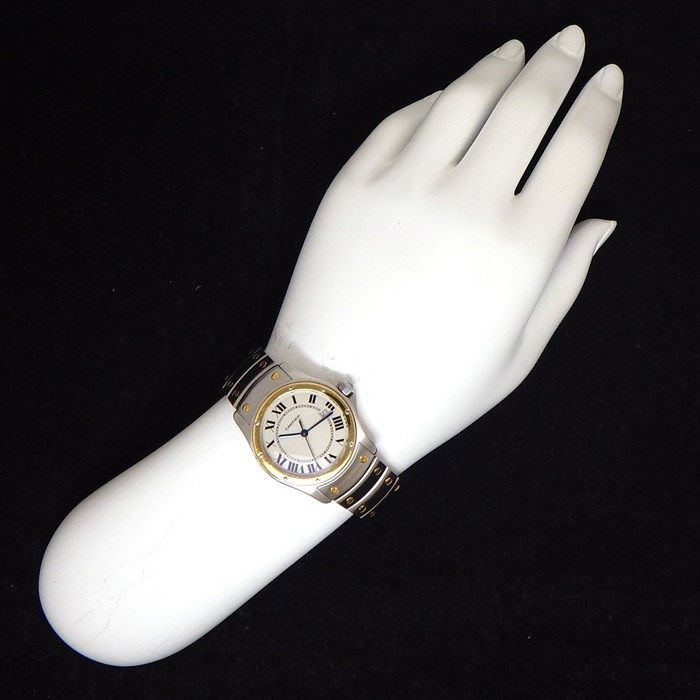 Cartier Santos-Dumont MM W20037R3 Ivory Dial 18K Gold & Steel Watch