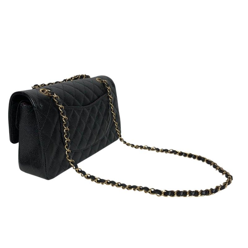 CHANEL Matelassé 25 Black Caviar Skin Shoulder Bag with Gold Hardware