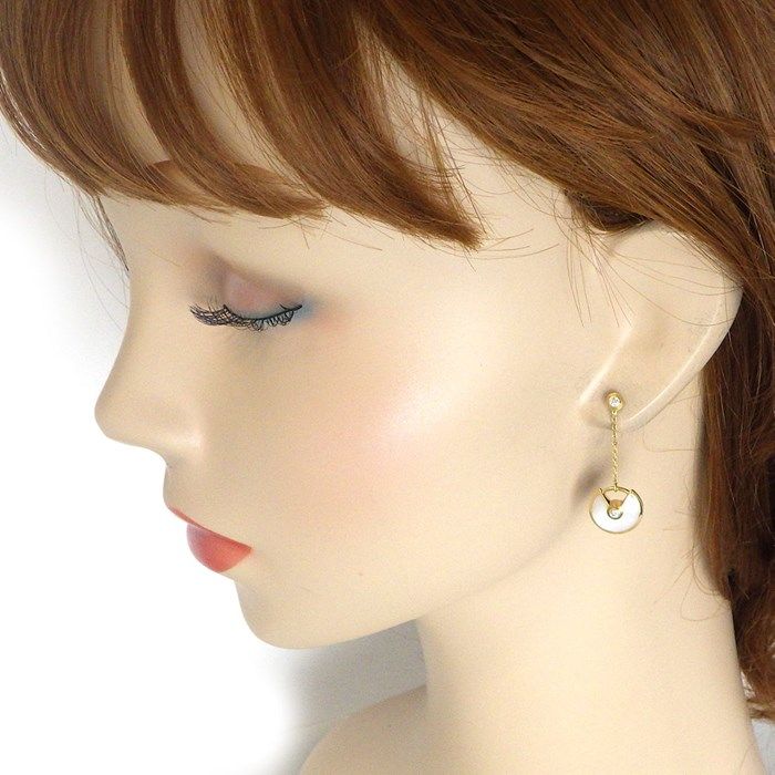 Cartier Amulette XS Swing Drop Earrings in K18YG with White Shell & Diamonds