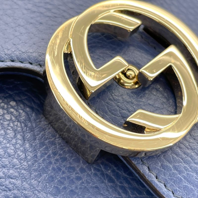 GUCCI Interlocking G Chain Shoulder Bag in Blue Leather