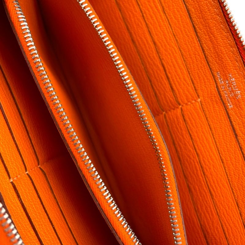 HERMES Azap Long Wallet in Orange & Silver Hardware - Unisex