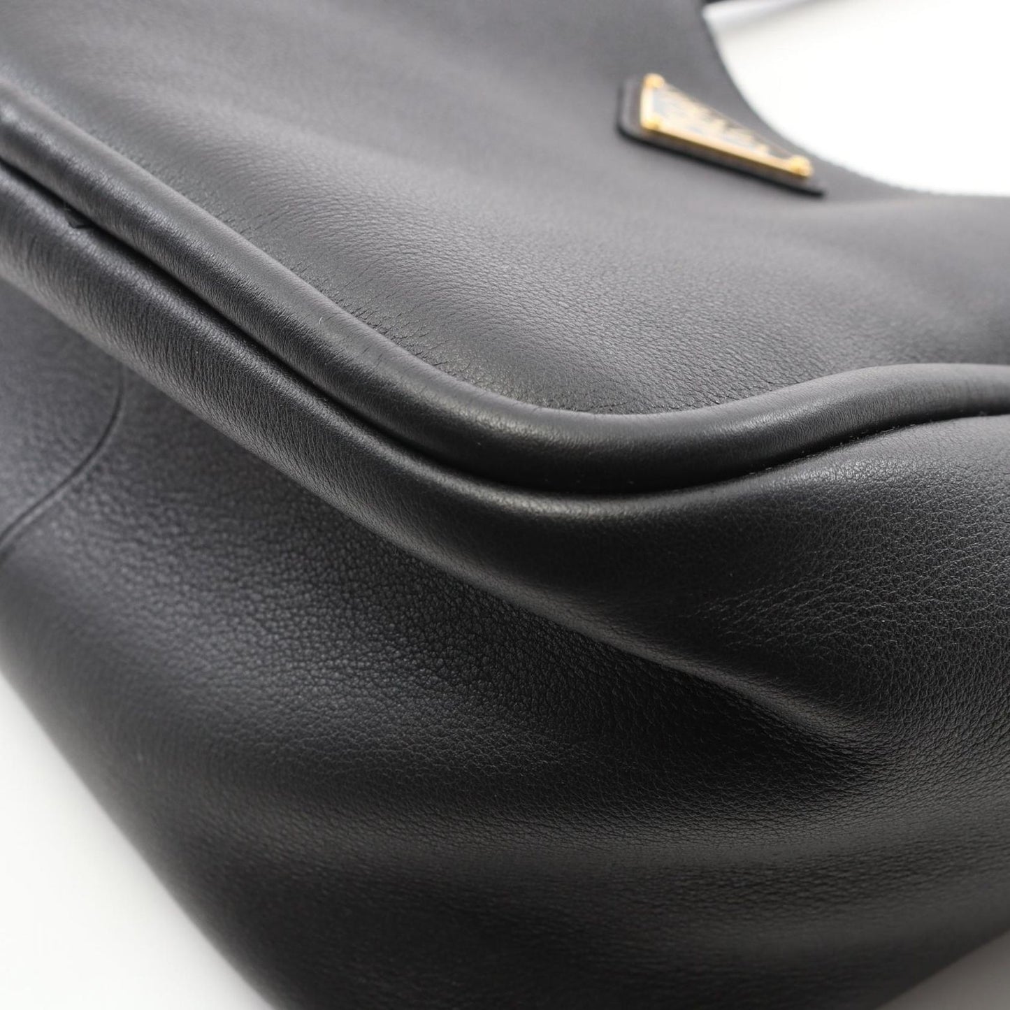 PRADA Soft Grain Triangle Logo Mini Tote Bag - Black Leather