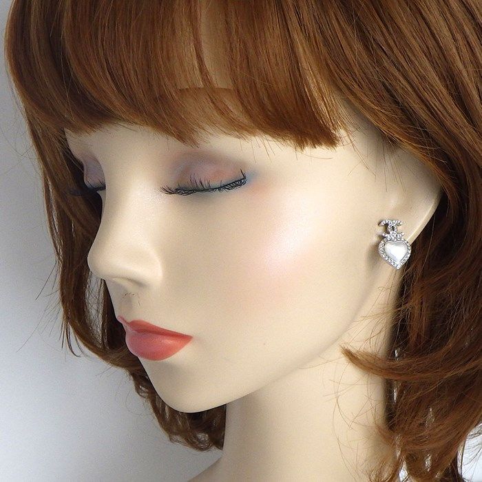 CHANEL Coco Mark Heart Earrings with Imitation Pearls & Rhinestones