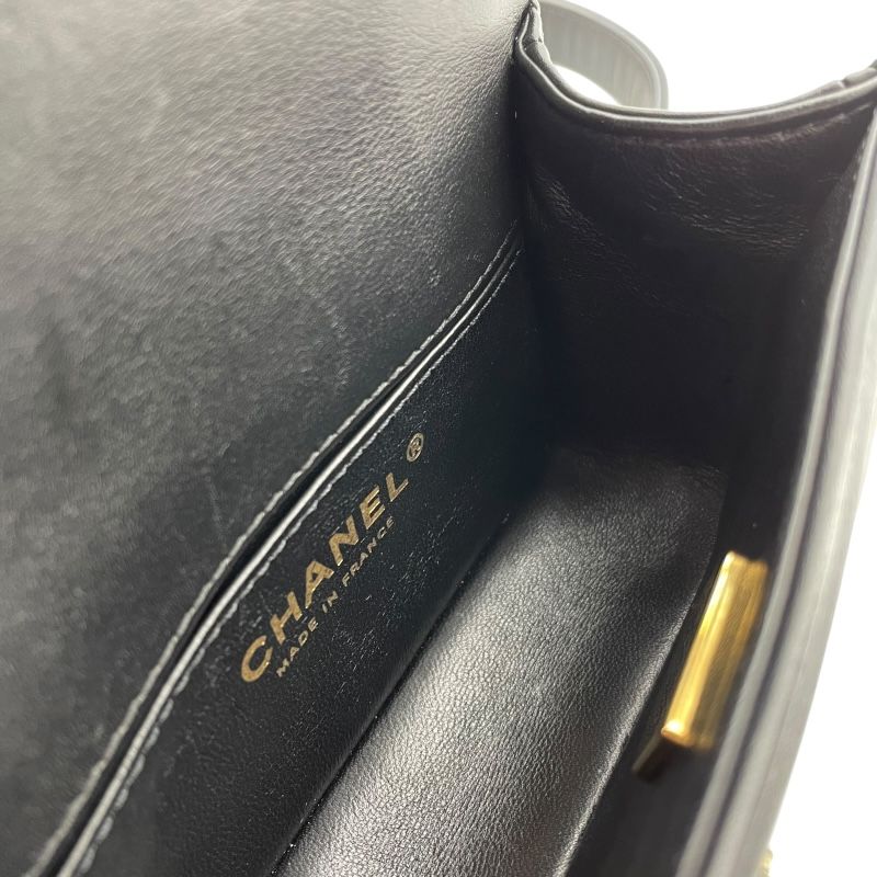 CHANEL Boy Chanel 15 V-Stitch Black Lambskin Shoulder Bag