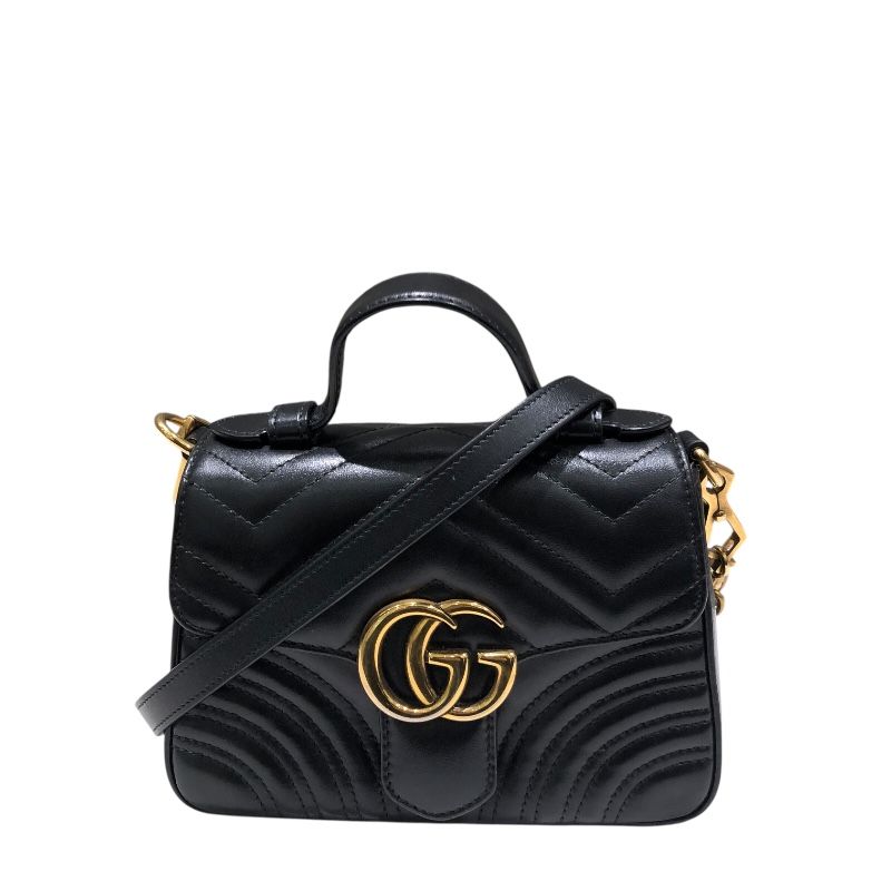 GUCCI GG Marmont Mini Top Handle Bag - Black Leather