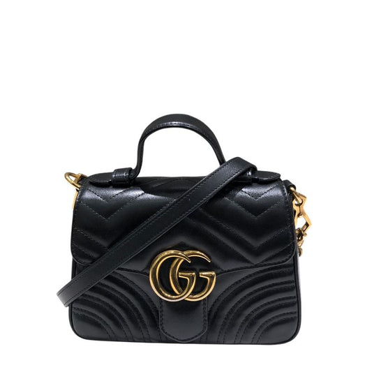 GUCCI GG Marmont Mini Top Handle Bag - Black Leather