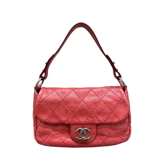 CHANEL Wild Stitch One-Shoulder Bag in Red with Silver Hardware