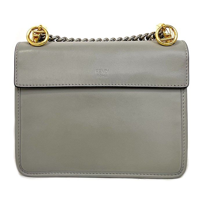 Fendi Can Eye Mini Chain Shoulder Bag in Grey Calf Leather