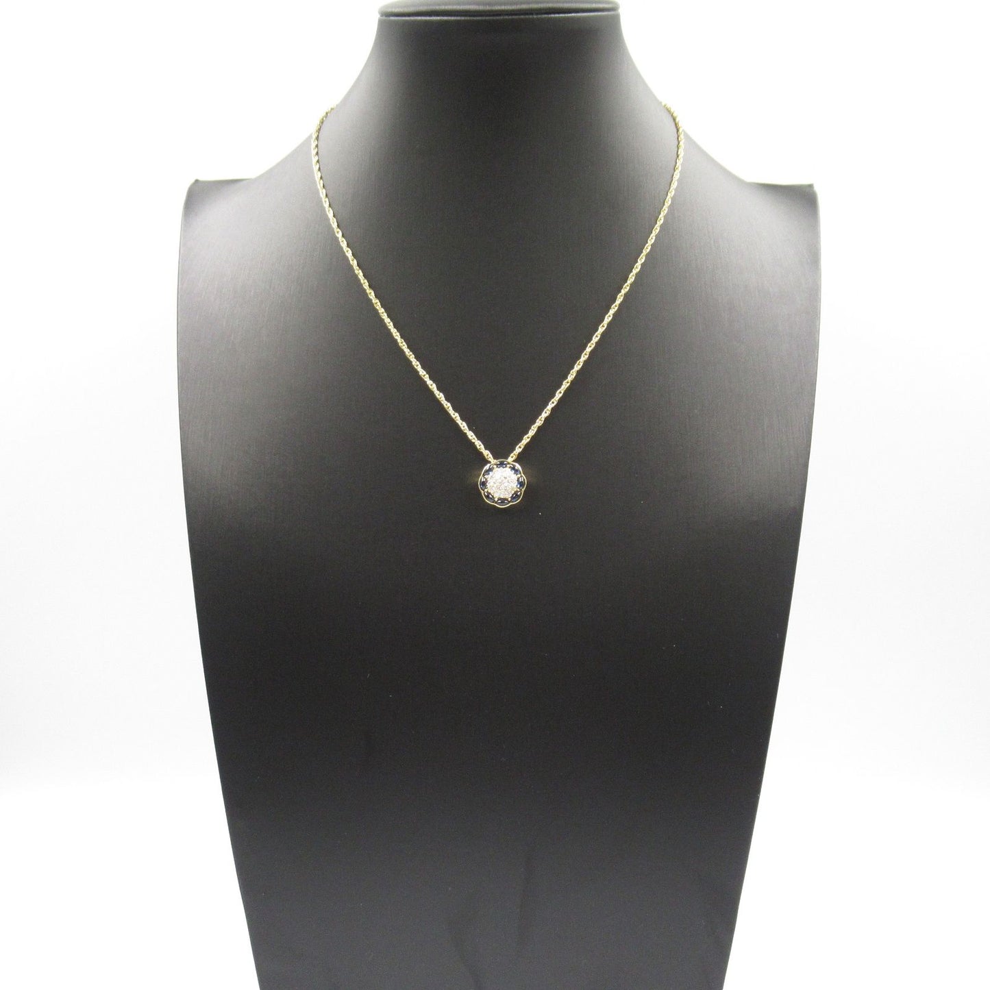 Exquisite K18 Yellow Gold Diamond & Sapphire Necklace - 40cm