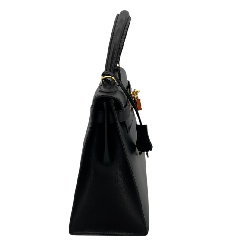 HERMES Kelly 28 Black Box Calf Shoulder Bag with Gold Hardware