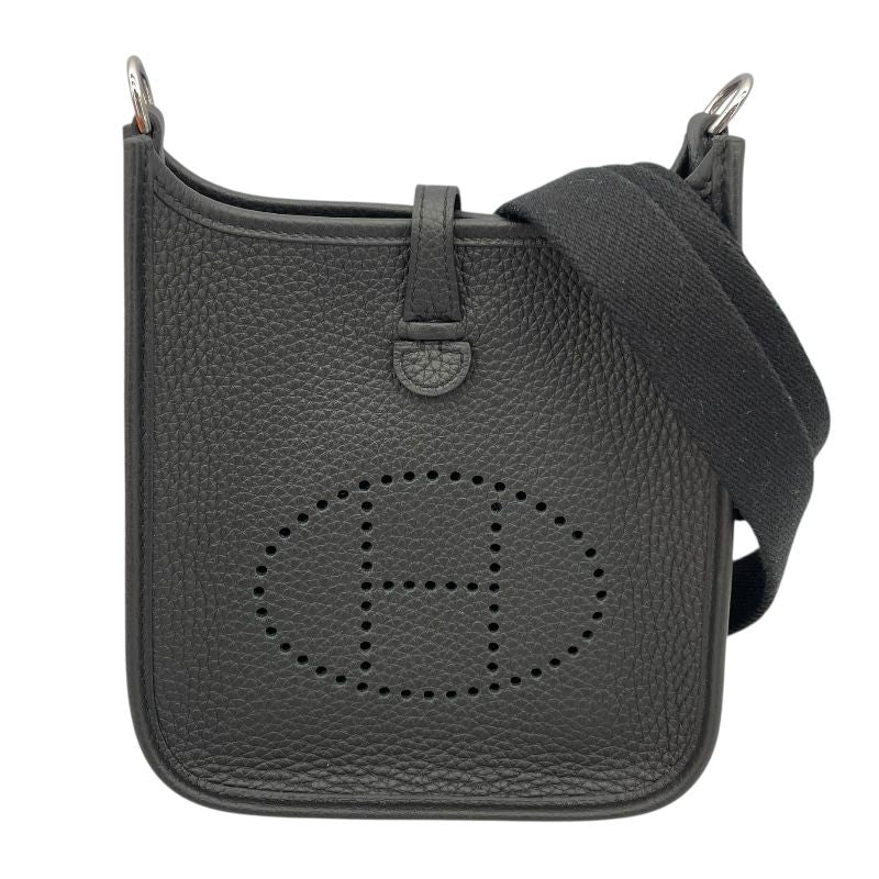 HERMES Evelyne TPM Black Togo Leather Shoulder Bag with Silver Hardware