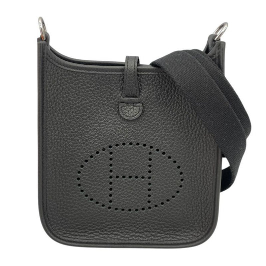 HERMES Evelyne TPM Black Togo Leather Shoulder Bag with Silver Hardware