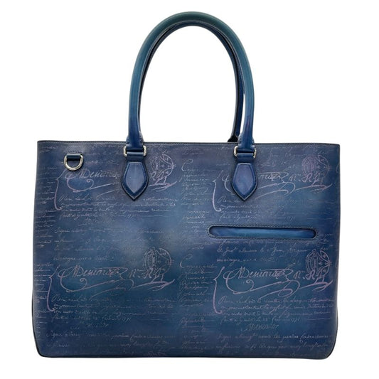 Berluti Trousseau Blue Scrit Leather Men's Tote Bag