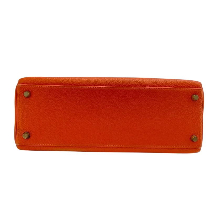 HERMES Kelly 32 Orange Togo Leather Shoulder Bag with Gold Hardware