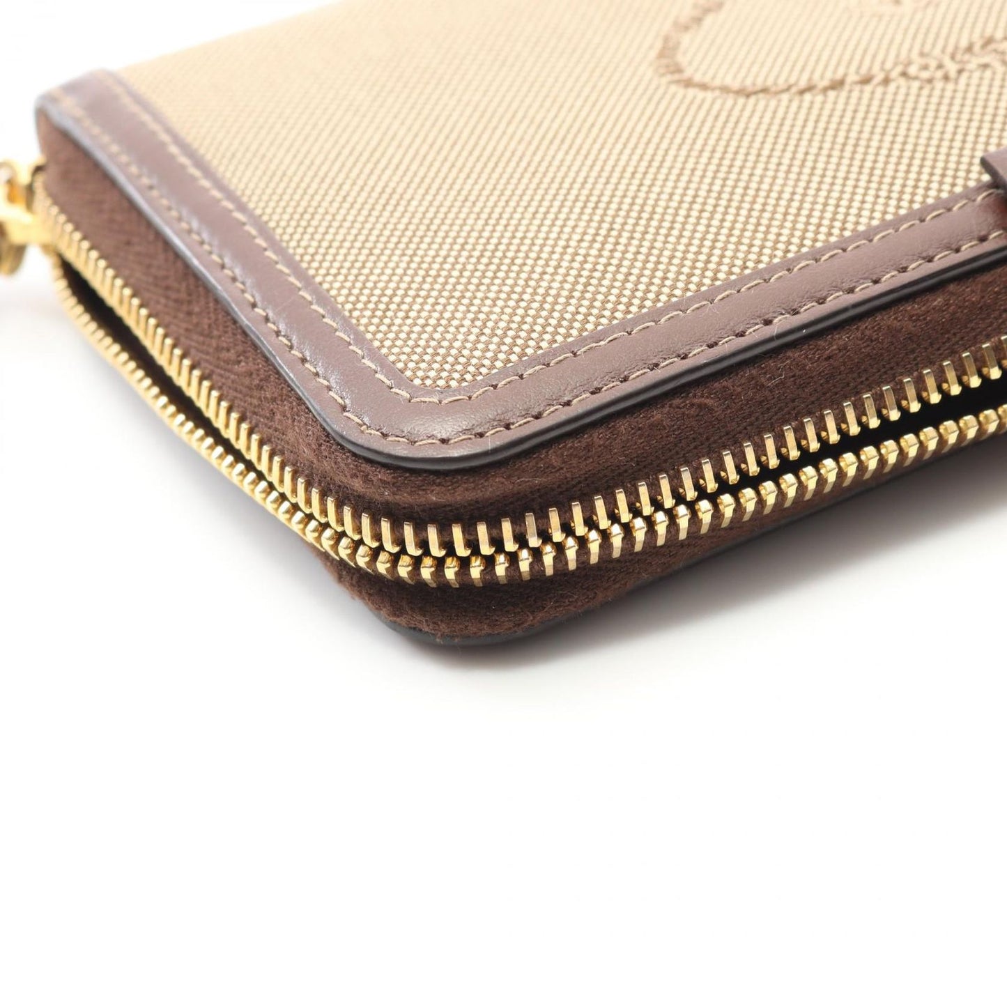 PRADA Logo Jacquard Round Long Wallet in Beige/Dark Brown