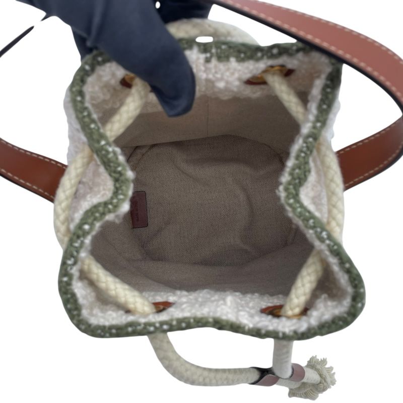 CELINE Drawstring Bag in White & Green Canvas - Exquisite Craftsmanship