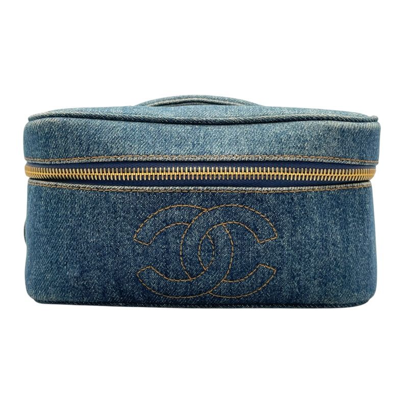 CHANEL Vanity A01618 Blue Denim Handbag with Gold Hardware