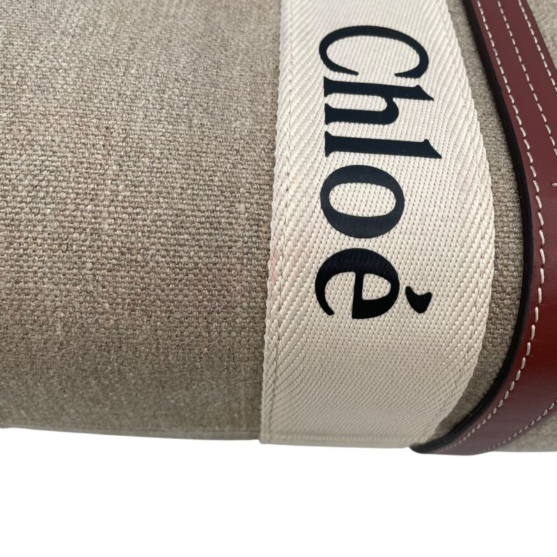 Chloe Woody Medium Tote in Brown Linen & Leather - Timeless Elegance