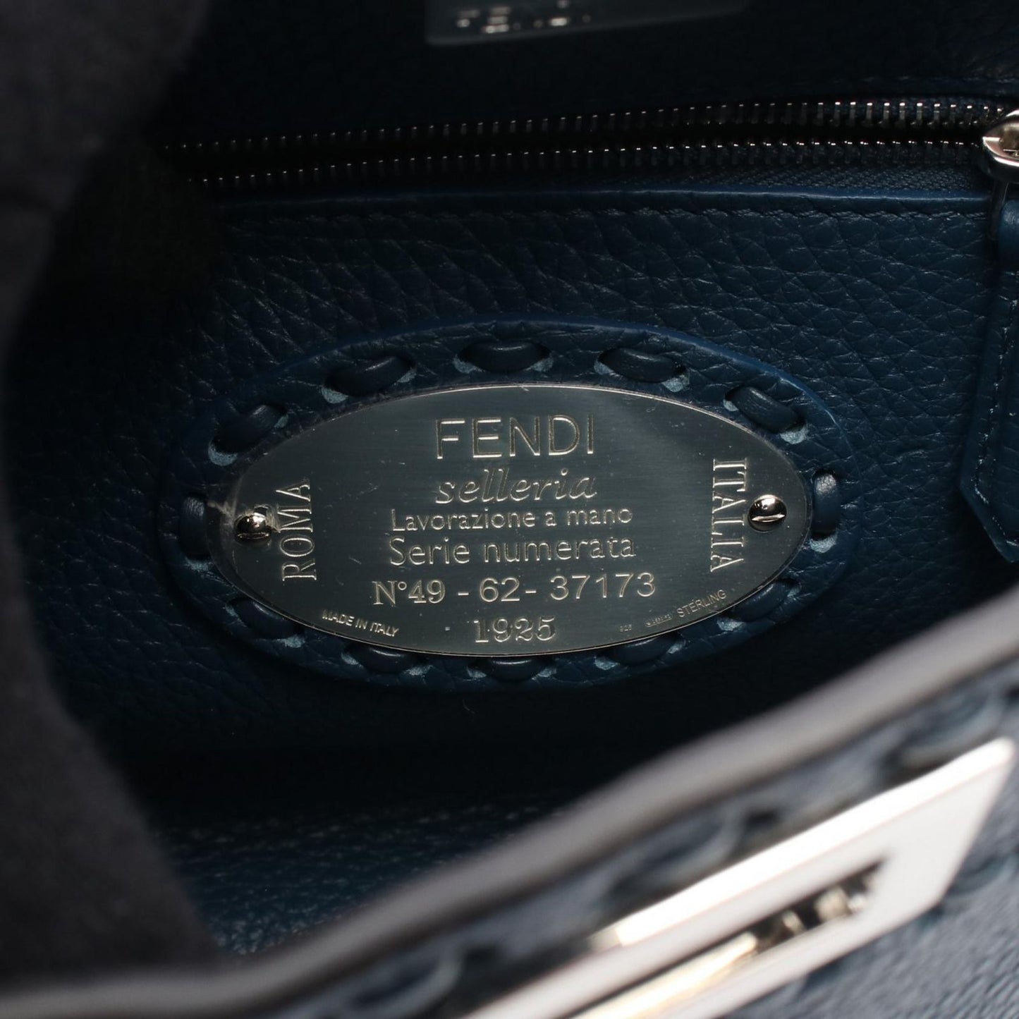 FENDI Mini Peekaboo Handbag in Navy Leather - Exquisite Craftsmanship