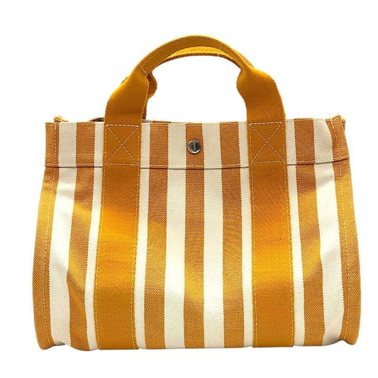 HERMES Cannes PM Tote Bag in Orange & White - Exquisite Cotton Craftsmanship