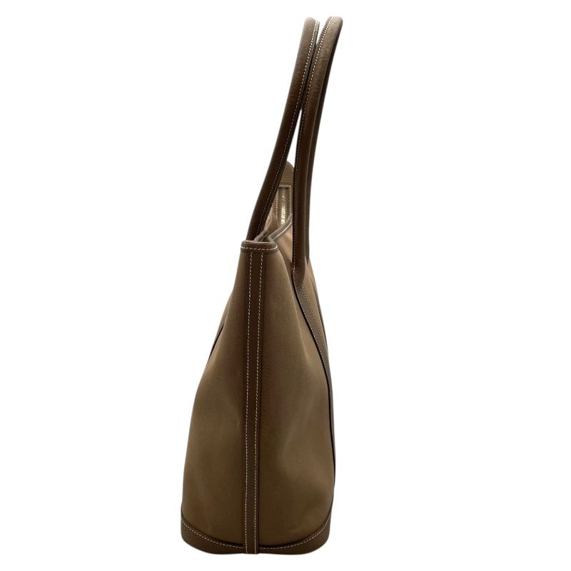 HERMES Garden Zip MM Beige Canvas Handbag with Silver Hardware