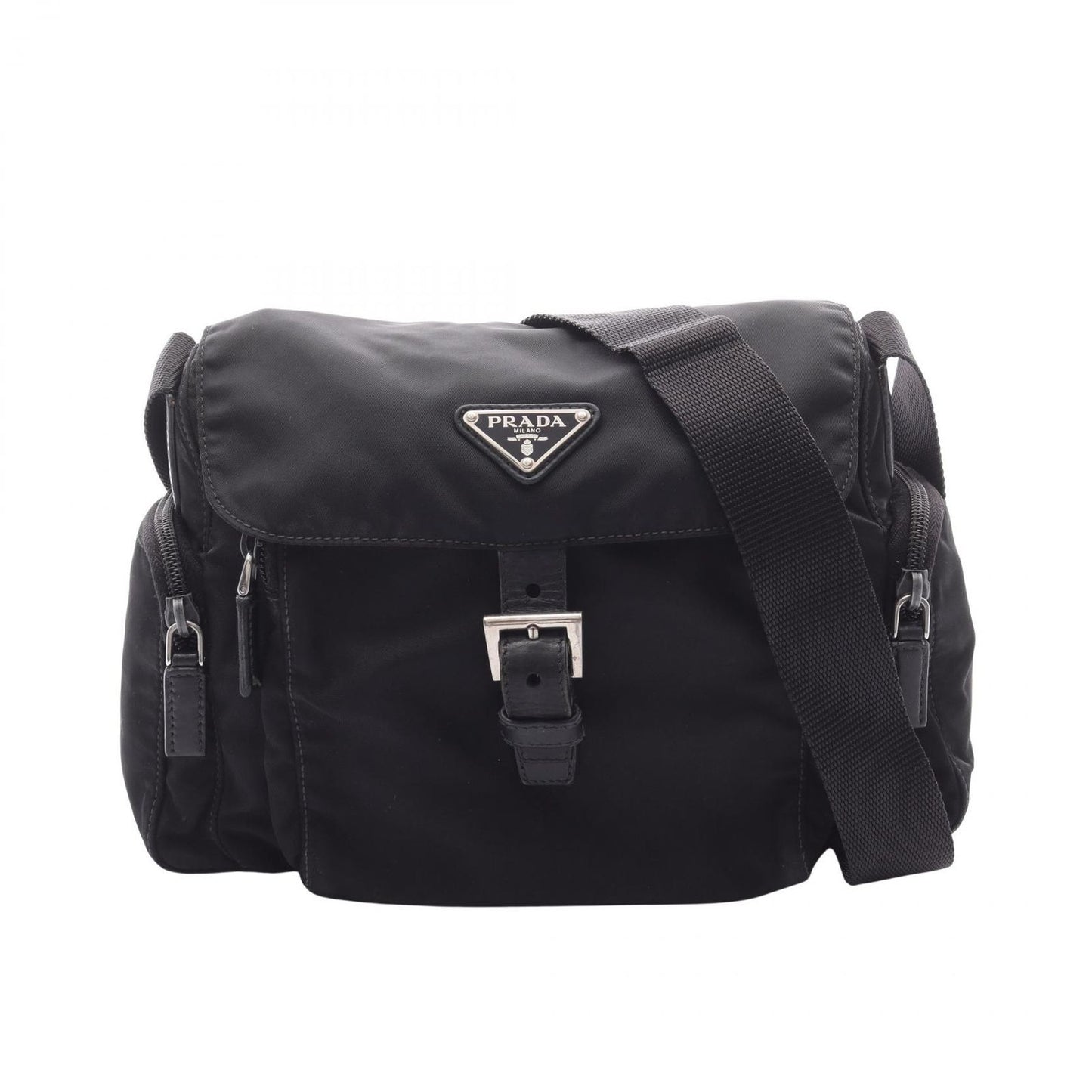 PRADA TESSUTO CALF Shoulder Bag in Black Nylon & Leather