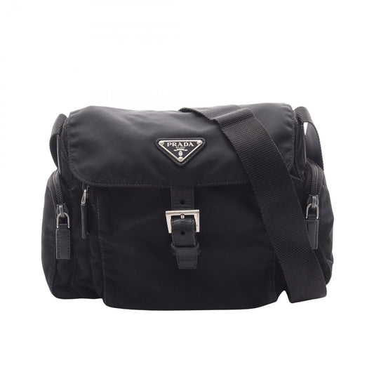 PRADA TESSUTO CALF Shoulder Bag in Black Nylon & Leather