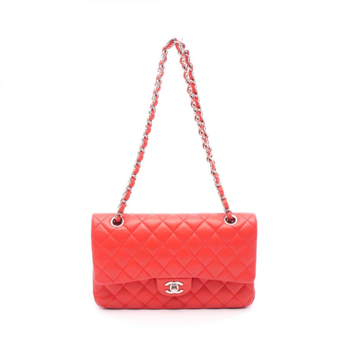 CHANEL Matelassé Double Flap Shoulder Bag in Red Leather