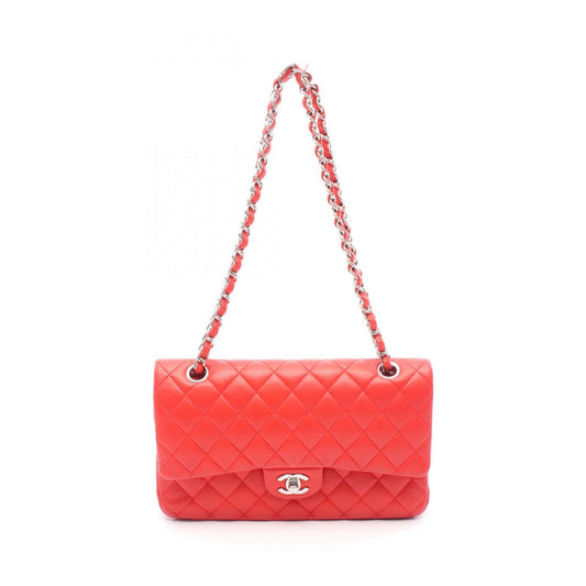 CHANEL Matelassé Double Flap Shoulder Bag in Red Leather