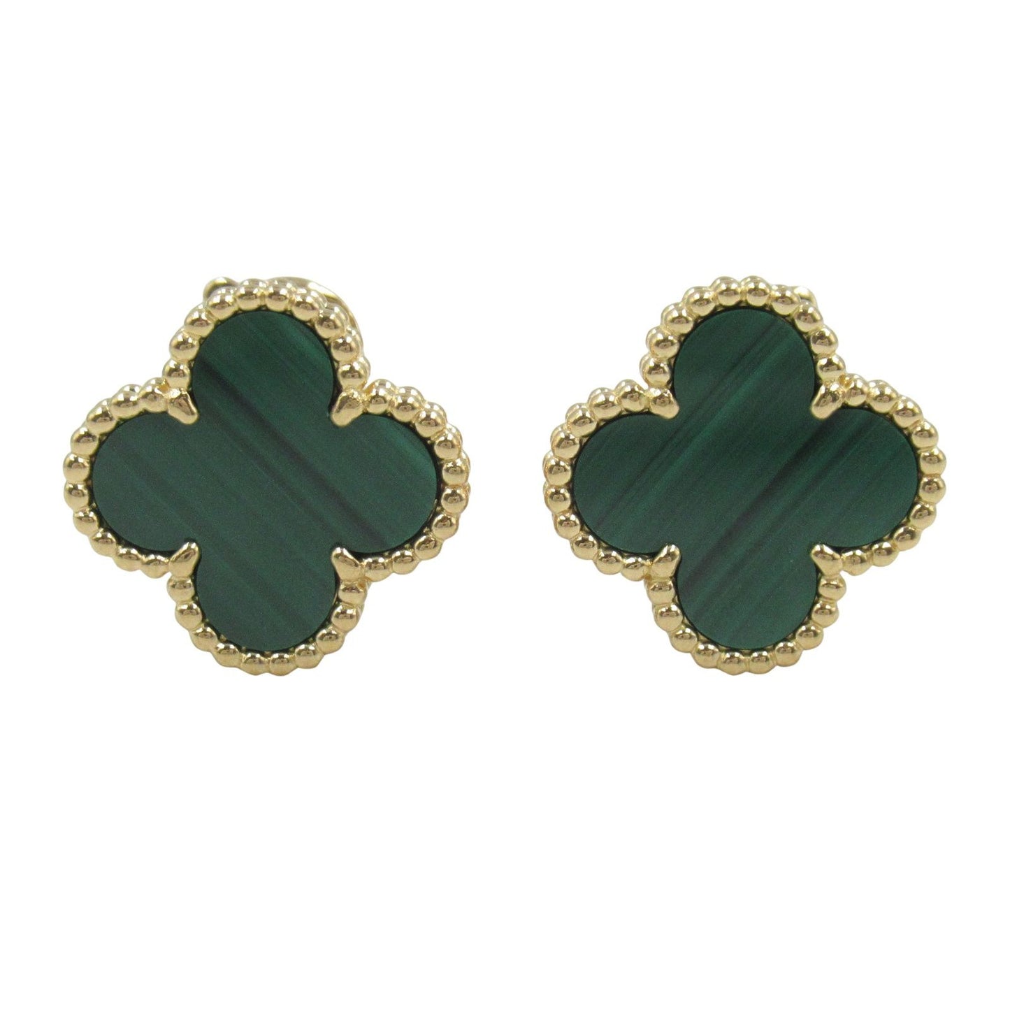 Van Cleef & Arpels Vintage Alhambra Malachite Earrings in Yellow Gold