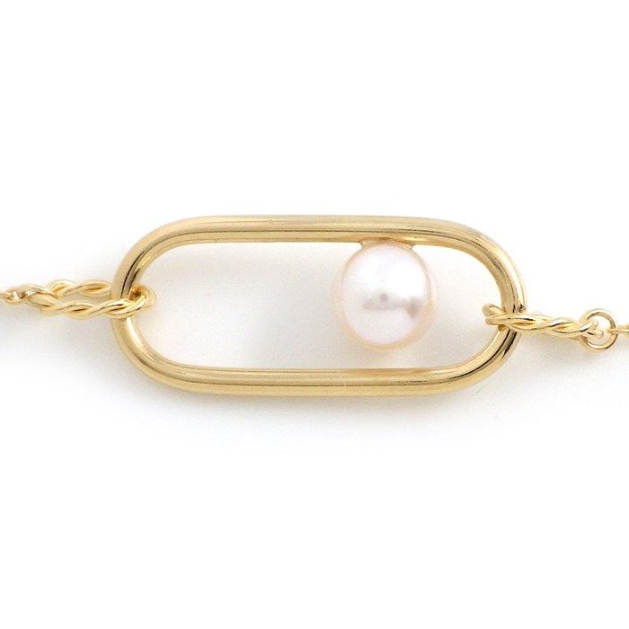 Elegant K18YG Oval Link Pearl Bracelet - Timeless Luxury