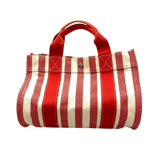 HERMES Cannes PM Red & White Canvas Handbag - Exquisite Craftsmanship